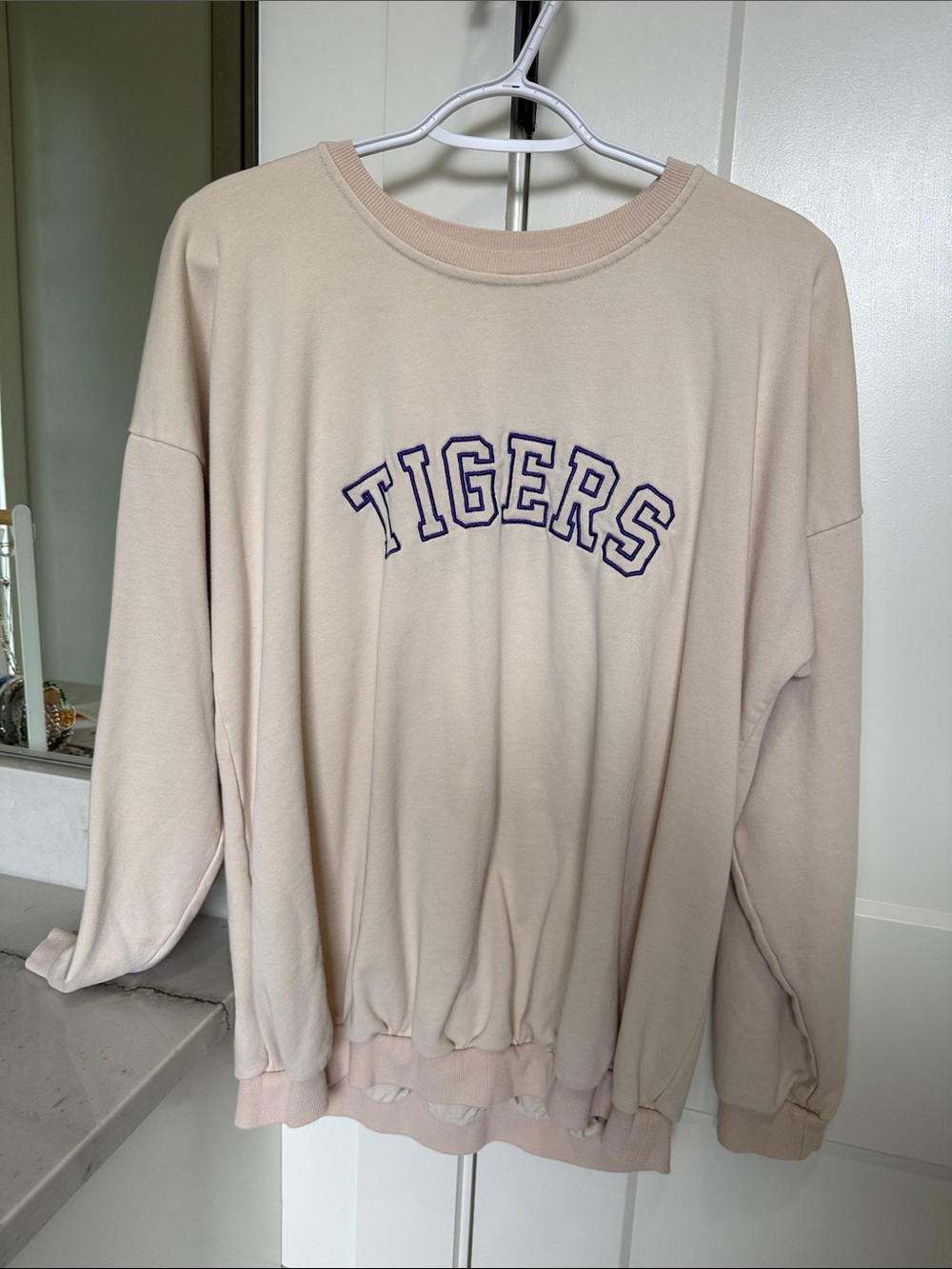 Maxwell Monograms TIGERS Crewneck Sweatshirt - Light Beige with Purple Logo